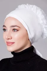 Beyaz Fırfırlı Kaymayan Bone (Likralı)