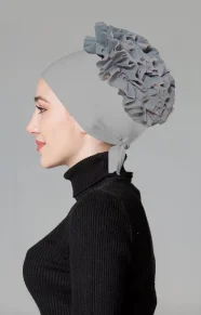 Gri Fırfırlı Kaymayan Bone (Likralı)