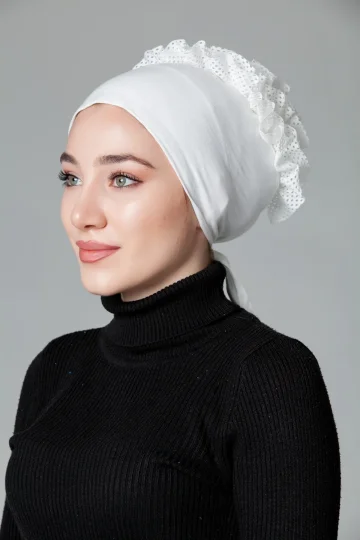 Krem Fırfırlı Kaymayan Bone