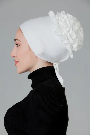 Krem Fırfırlı Kaymayan Bone